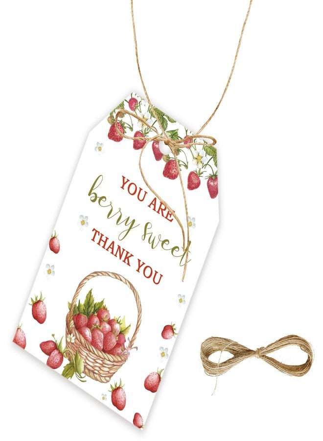 FORSHEEP 50pcs Strawberry Thank You Tags, Berry Sweet Gift Tag with String for Fruit Themed Party, Thank You Paper Tags for Girl Birthday/Sweet One Party Favors - Image 1